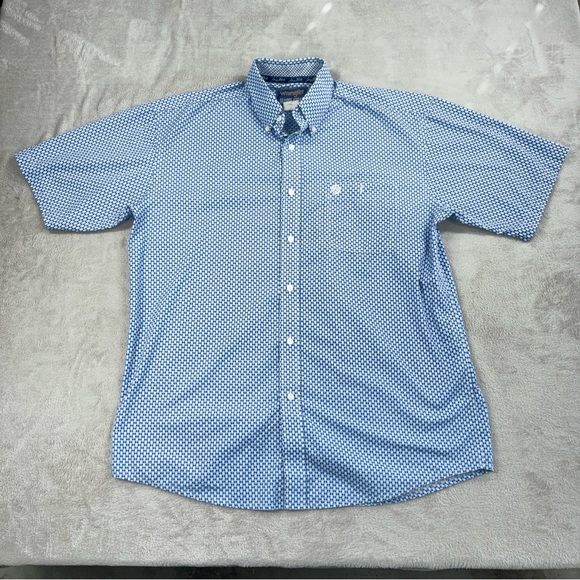 Wrangler George Strait S/S Men's Patterned Blue Casual Shirt size Large - Picture 1 of 9